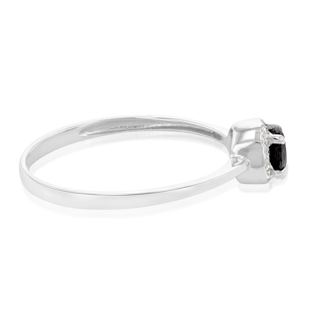 9ct White Gold Black Zirconia Halo Ring - Image 2