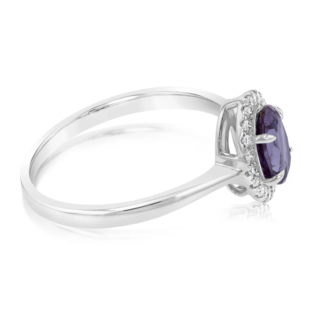 9ct White Gold Created Oval Alexandrite And Diamond Ring - Image 2
