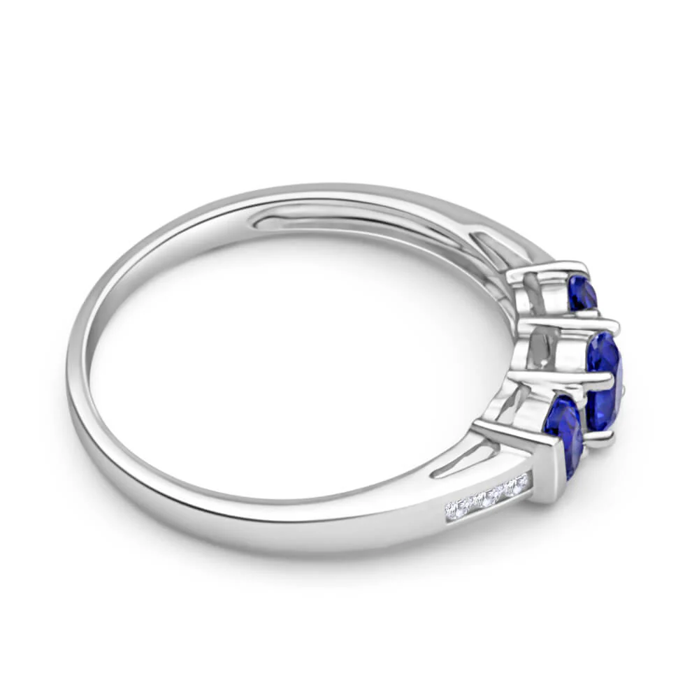9ct White Gold Created Tanzanite Trio + Diamond Ring - Image 2