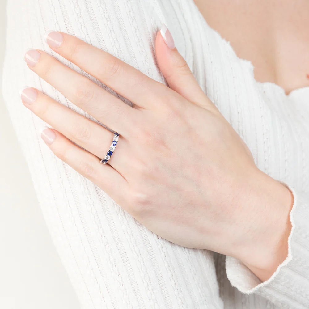9ct White Gold Cubic Zirconia And Created Sapphire Ring - Image 3