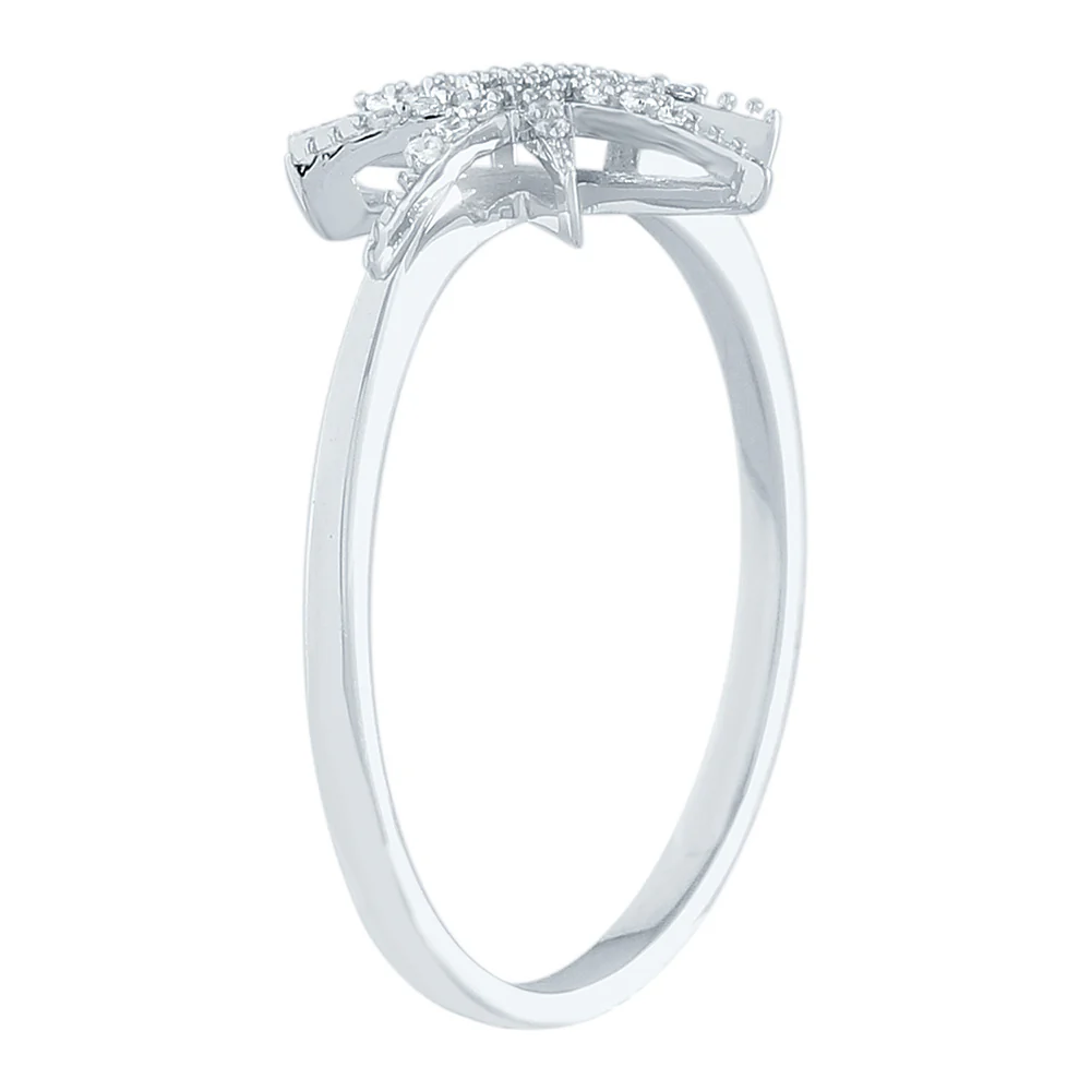 9ct White Gold Diamond Starburst Ring - Image 4