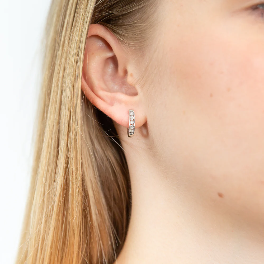 9ct White Gold Exquisite Diamond Hoop Earrings - Image 2