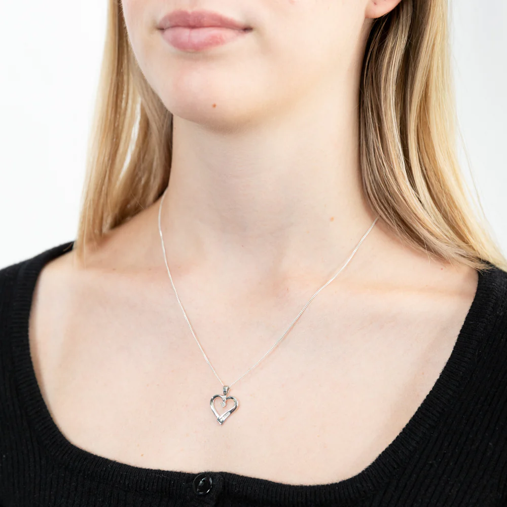 9ct White Gold Heart Shaped Channel Set Diamond Pendant - Image 2