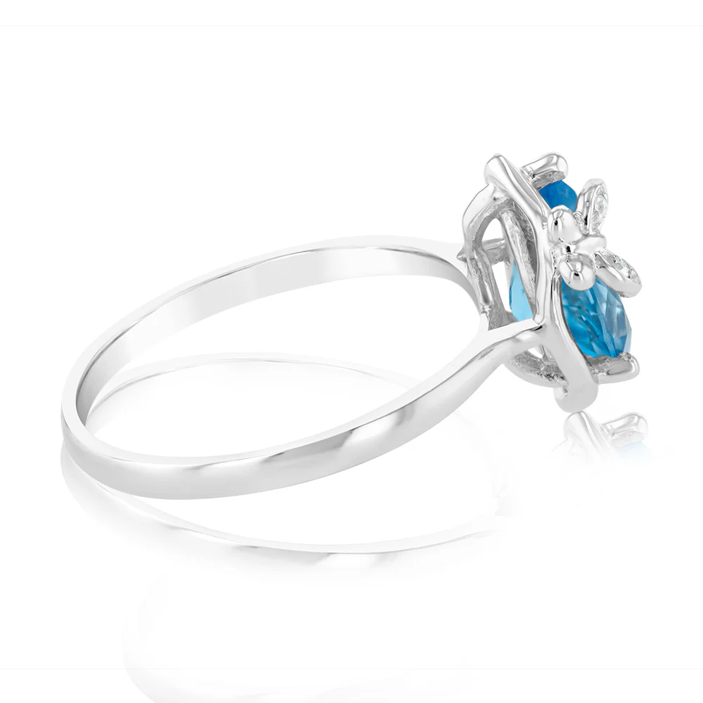 9ct White Gold Natural Blue Topaz And Diamond Ring - Image 2