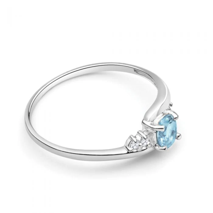 9ct White Gold Oval Cut Blue Topaz + Cubic Zirconia Ring - Image 2