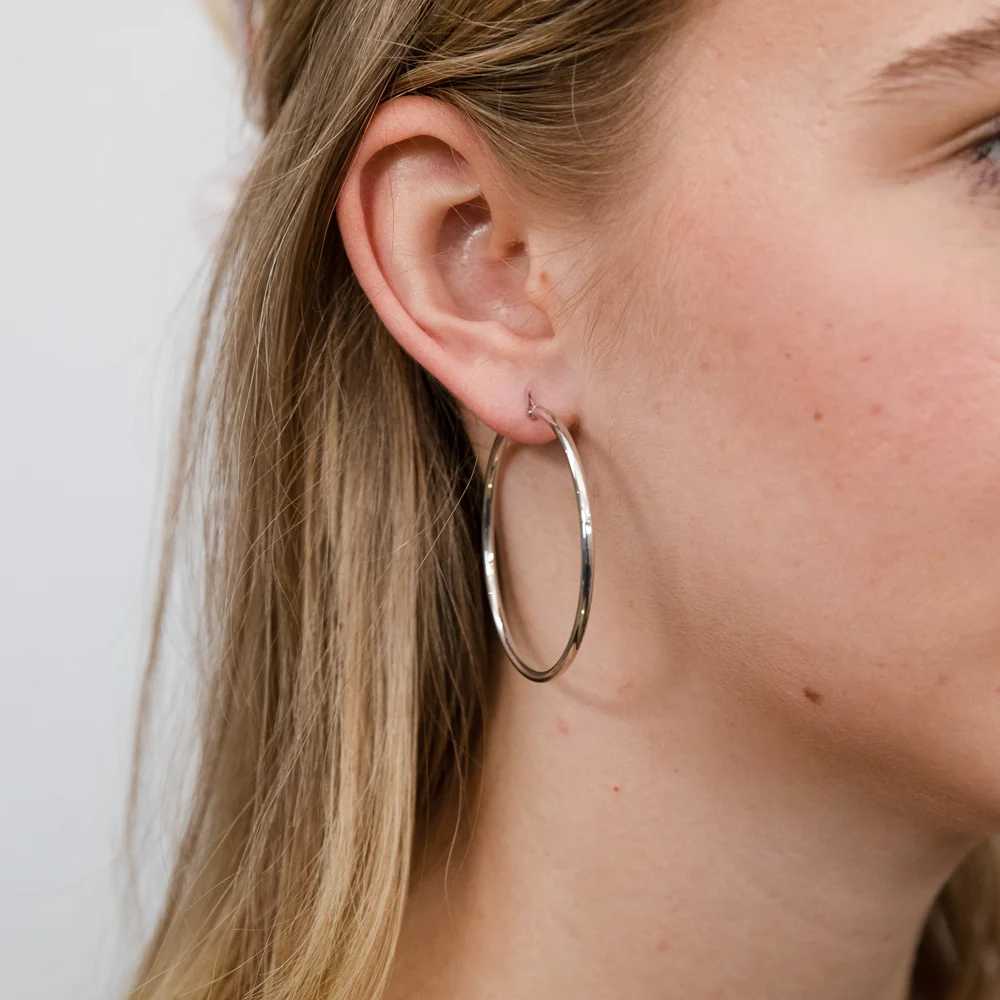 9ct White Gold Plain 40mm Hoops - Image 2