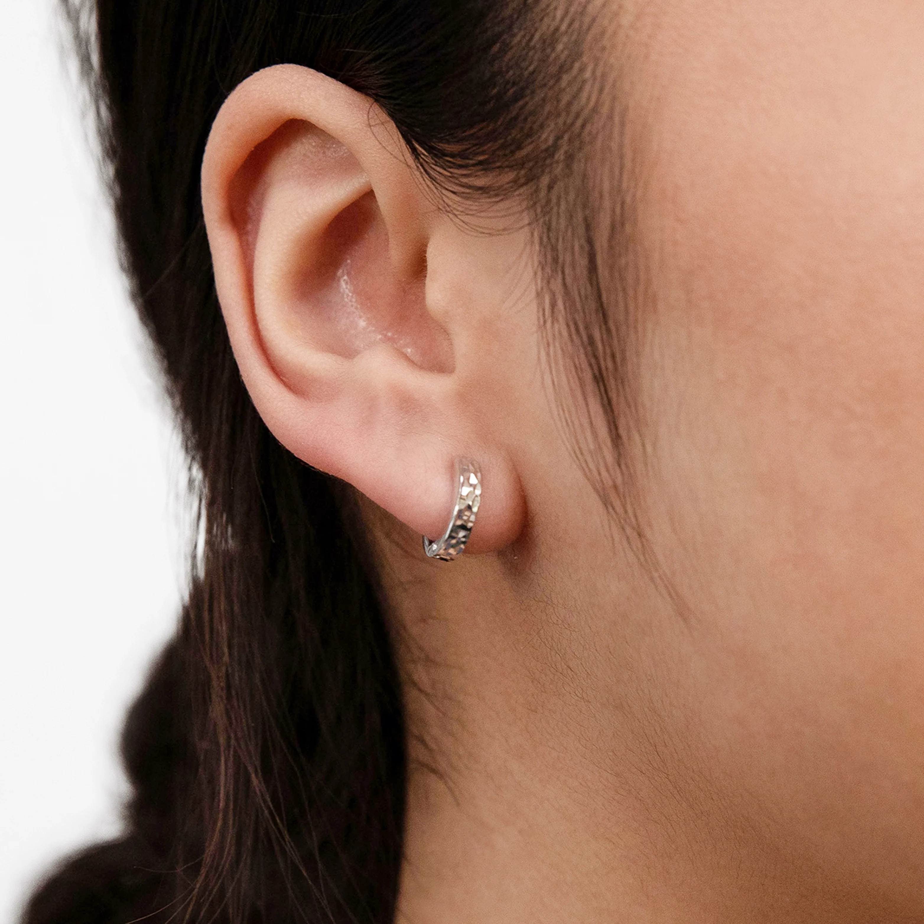 9ct White Gold Pyramid Creole Earrings - Image 2
