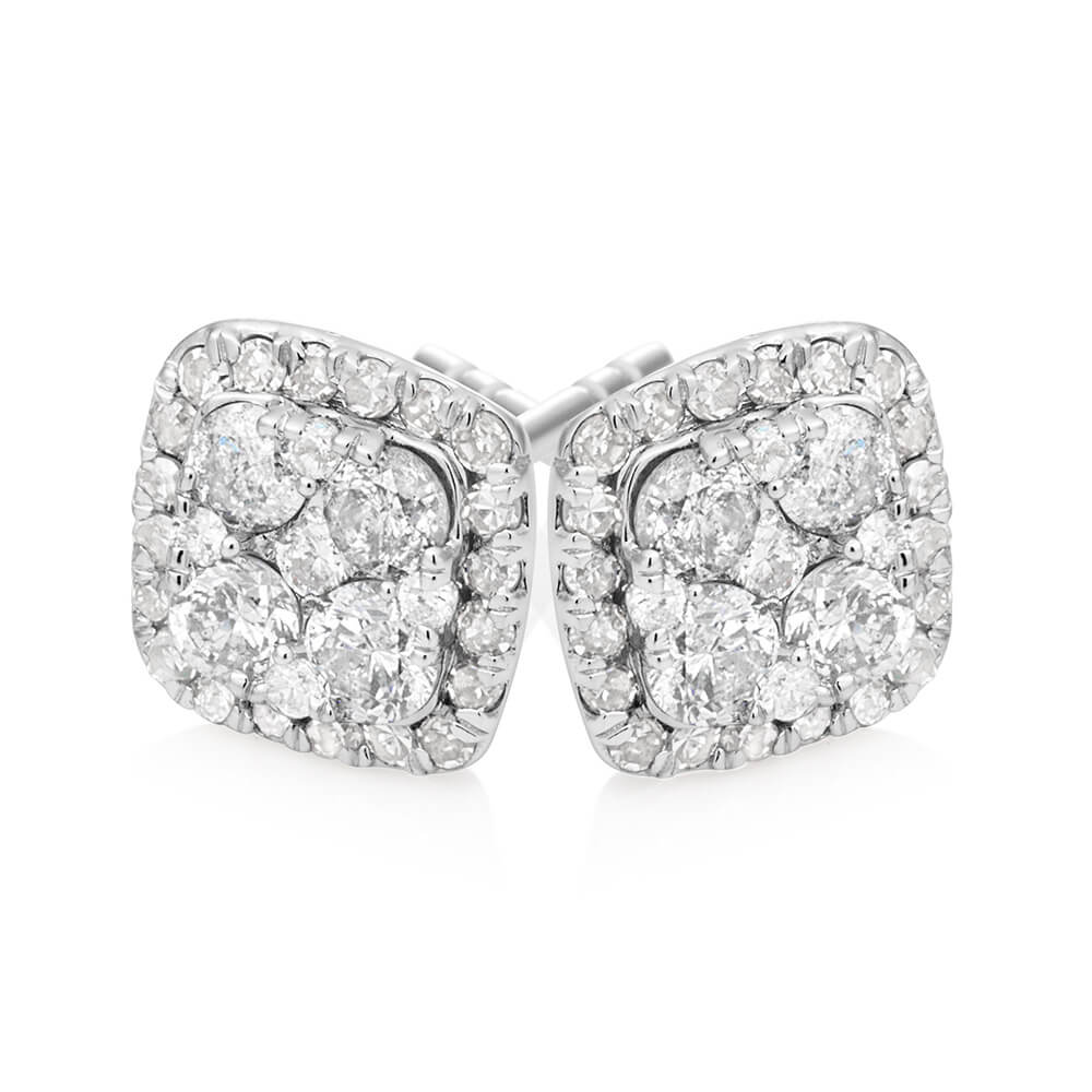 9ct White Gold Radiant 1/2 Carat Diamond Stud Earrings - Image 2