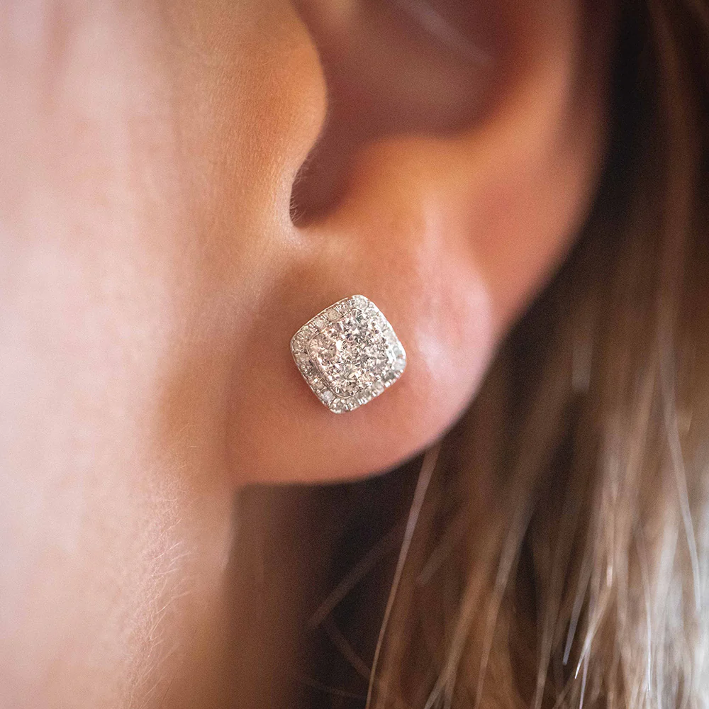 9ct White Gold Radiant 1/2 Carat Diamond Stud Earrings - Image 3