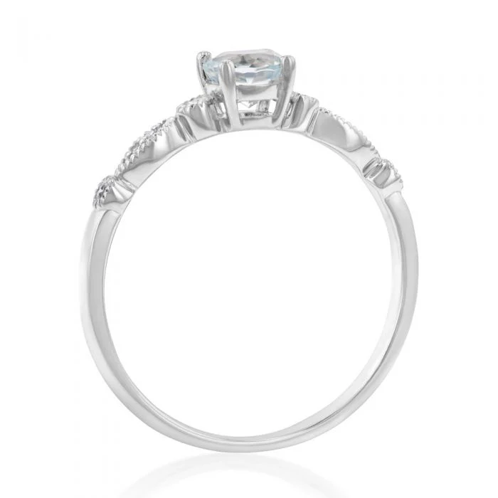 9ct White Gold Round Cut 0.45ct Aquamarine and Diamond Ring - Image 3
