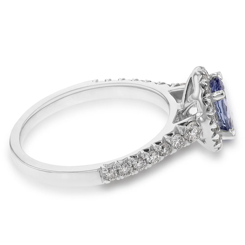 9ct White Gold Tanzanite and Diamond Oval Halo Ring - Image 2