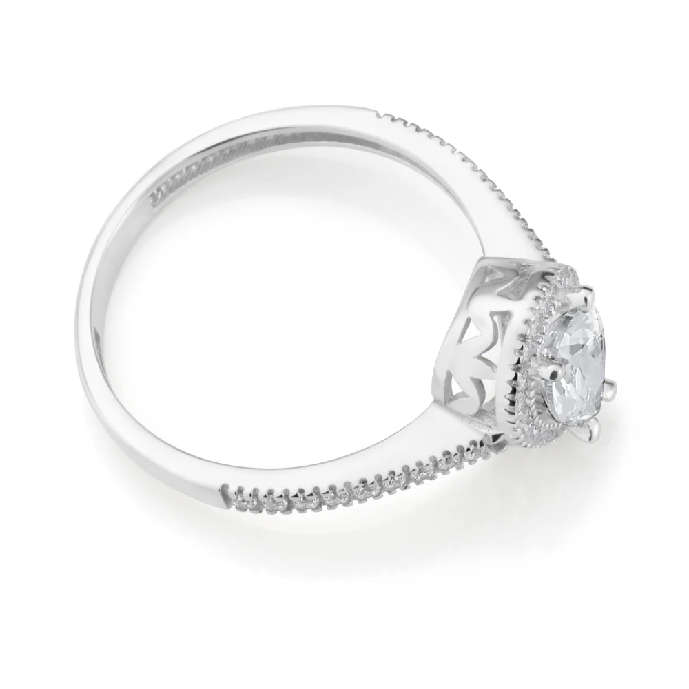 9ct White Gold Zirconia Pear Shaped Halo Ring - Image 2
