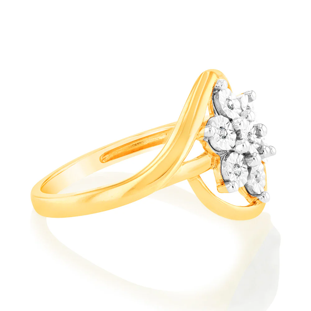 9ct Whitte & Yellow Gold Cross Over Diamond Ring - Image 2