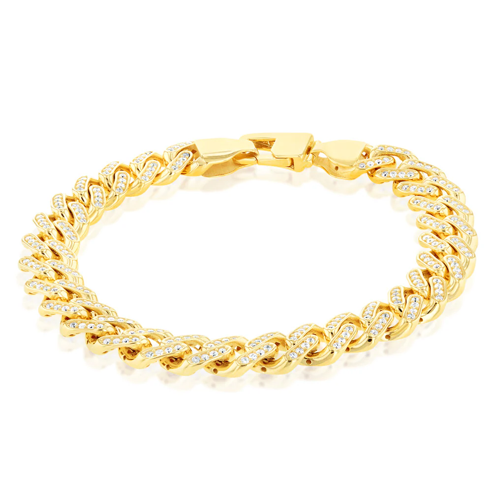 9ct Yello Gold Curb Fancy Zirconia 19cm Bracelet - Image 2