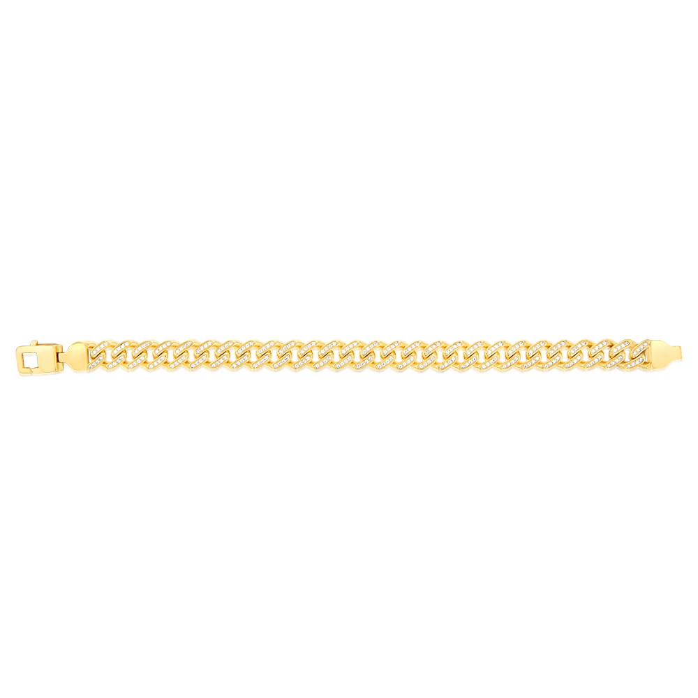 9ct Yello Gold Curb Fancy Zirconia 19cm Bracelet - Image 3