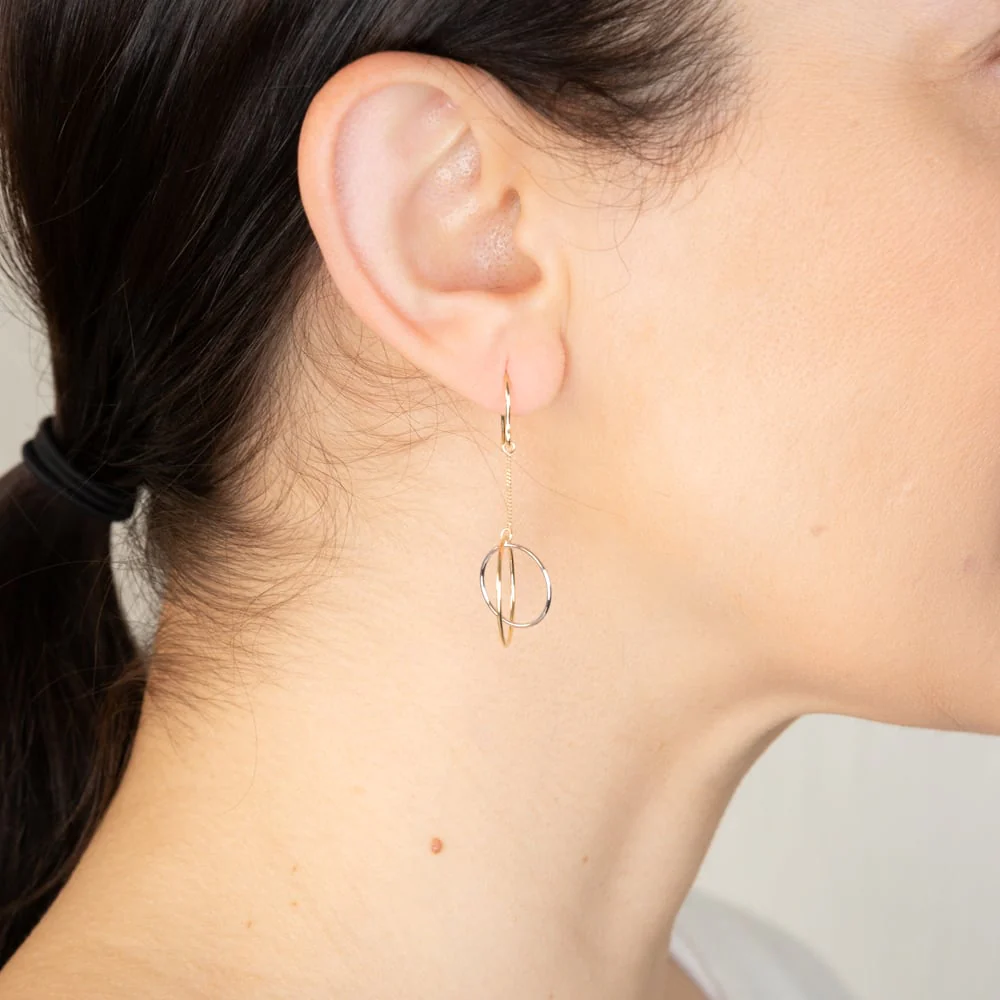 9ct Yellow And White Abstract Circle Drop Earrings - Image 2
