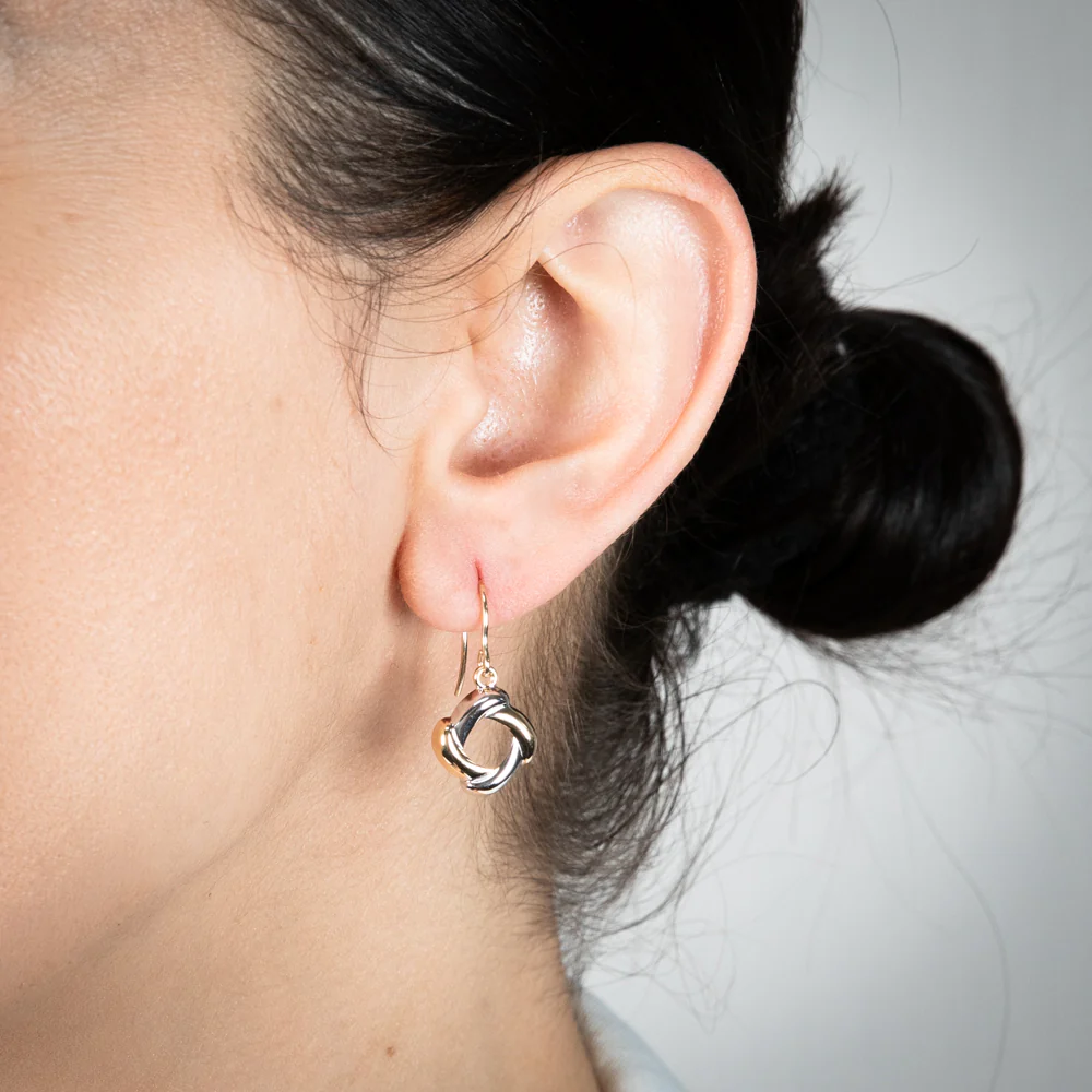 9ct Yellow And White Gold Abstract Circle Drop Earrings - Image 2