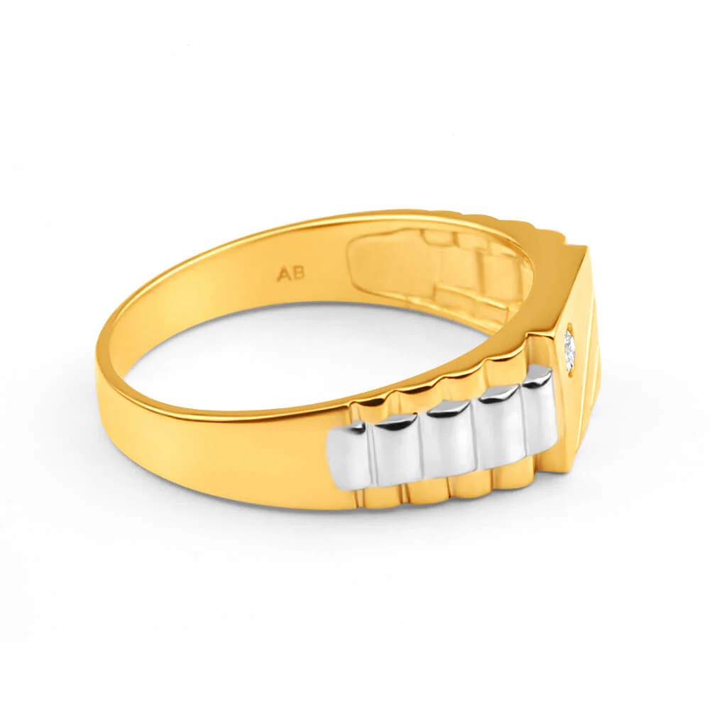 9ct Yellow and White Gold Cubic Zirconia Grooved Ring - Image 2