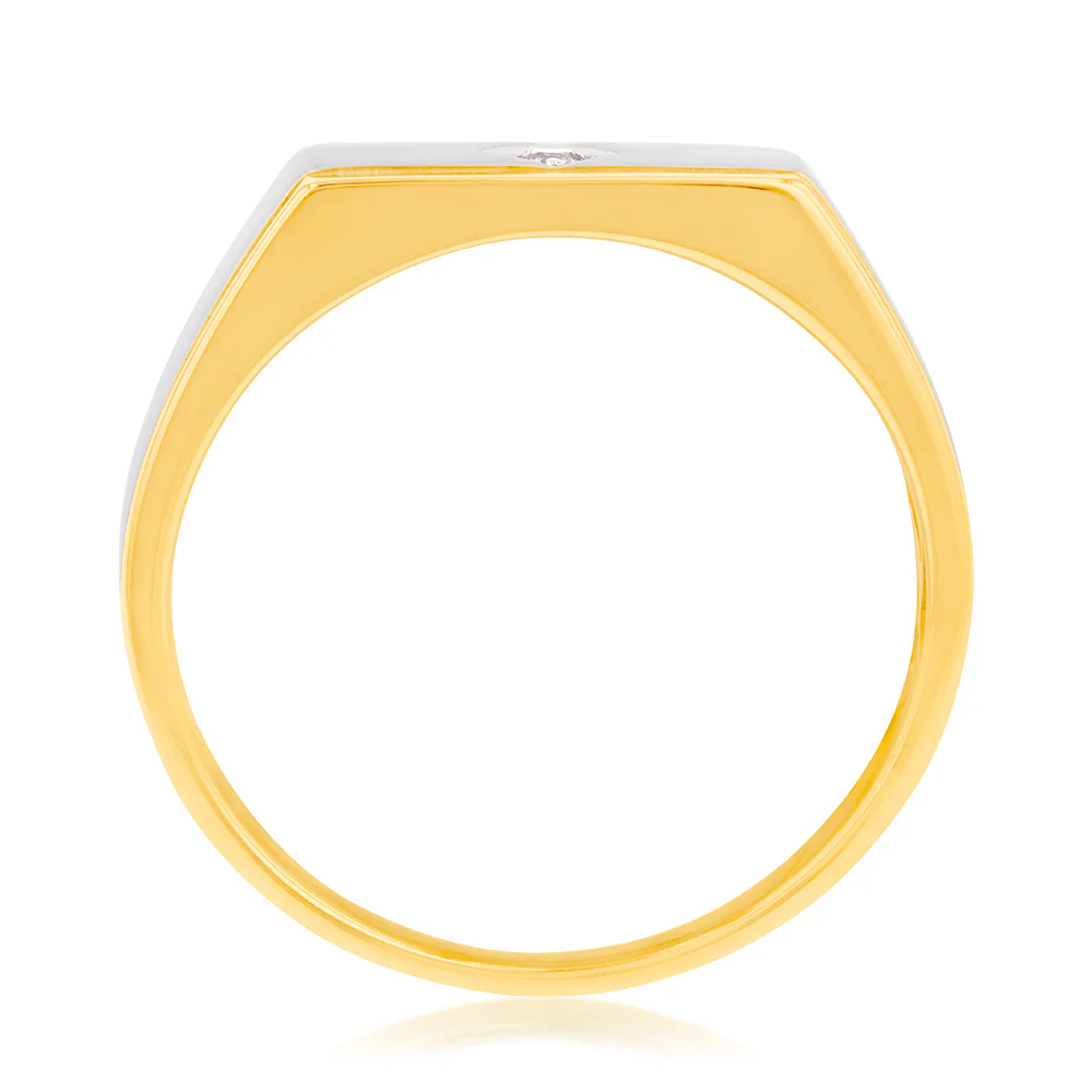 9ct Yellow and White Gold Diamond Gents Ring - Image 2