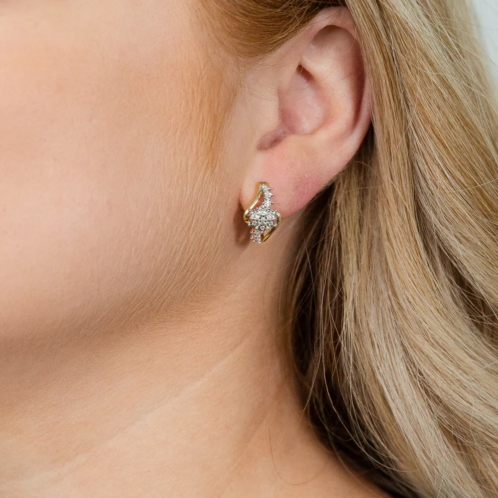 9ct Yellow and White Gold Diamond Hoop Earrings - Image 2