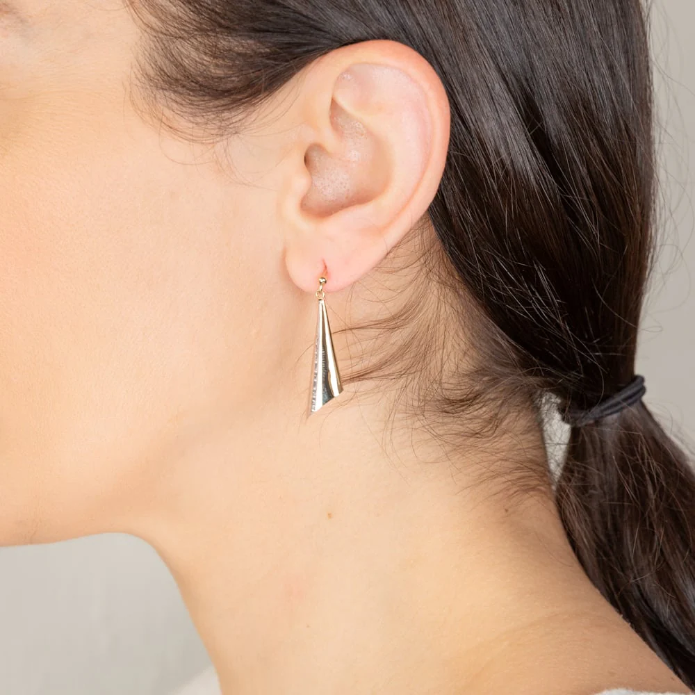 9ct Yellow And White Gold Folded Triangle Drop Earrings - Image 2