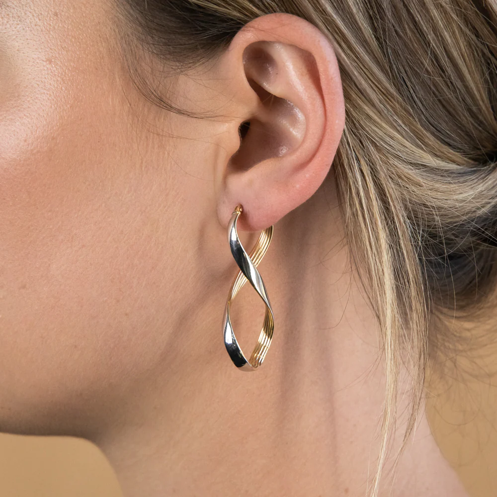 9ct Yellow And White Gold Infinity Hoop Earring - Image 2