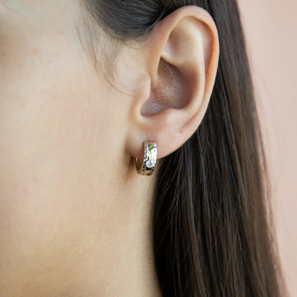 9ct Yellow And White Gold  Silver Filled Cubic Zirconia 10mm Hoop Earrings - Image 2