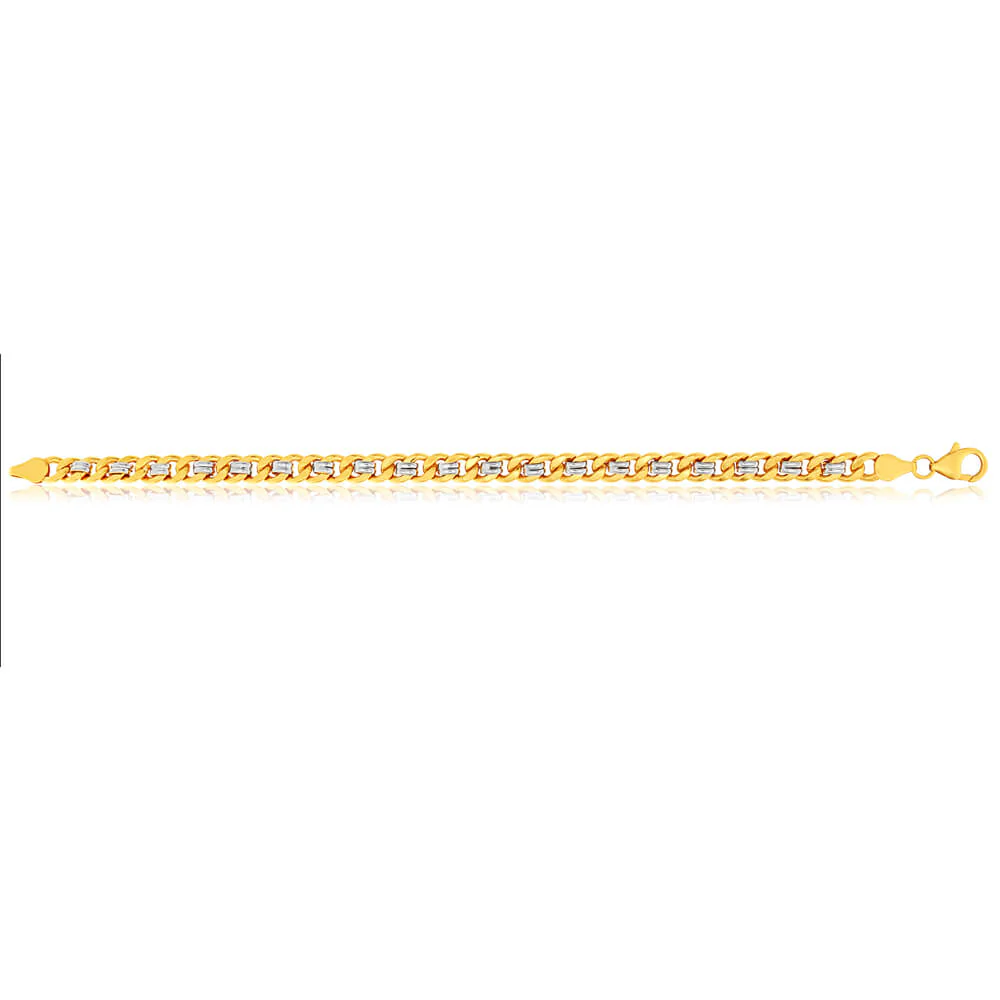 9ct Yellow and White Gold Silver Filled Curb 19cm Bracelet - Image 2