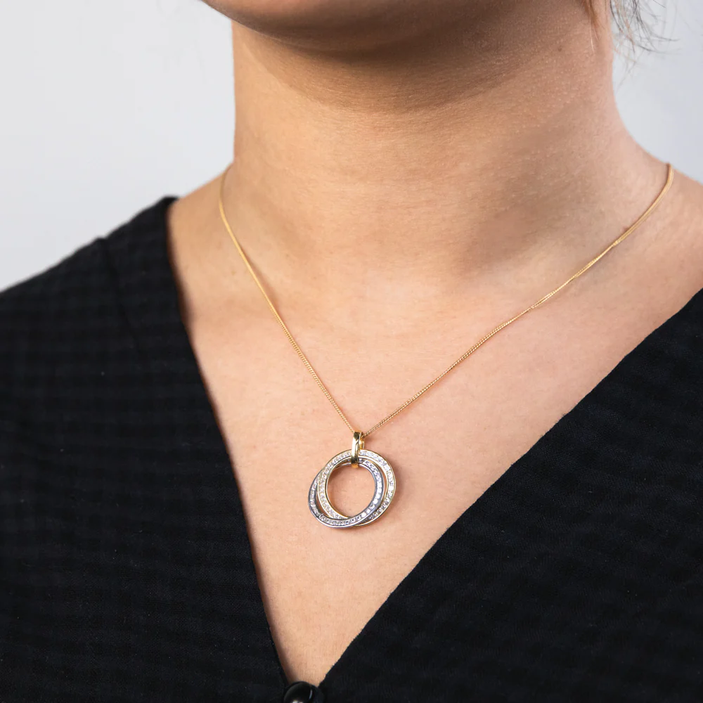 9ct Yellow And White Gold Silverfilled Cubic Zirconia On Twin Circle Pendant - Image 2
