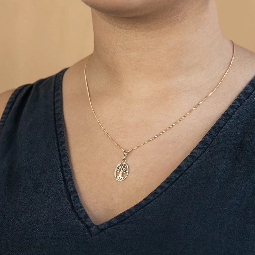 9ct Yellow And White Gold Tree Of Life Diamond Cut Pendant - Image 2