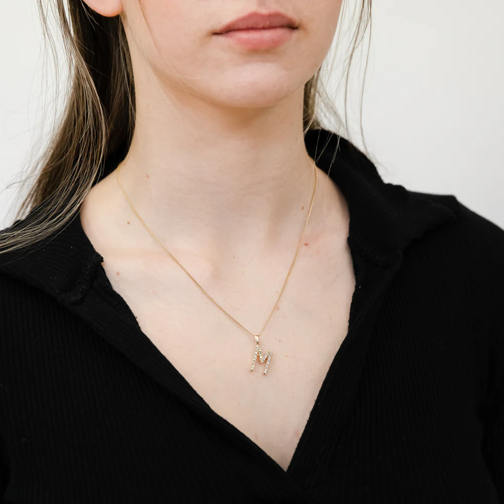 9ct Yellow And White Gold Two Tone Diamond Cut Initial "M" Pendant - Image 2
