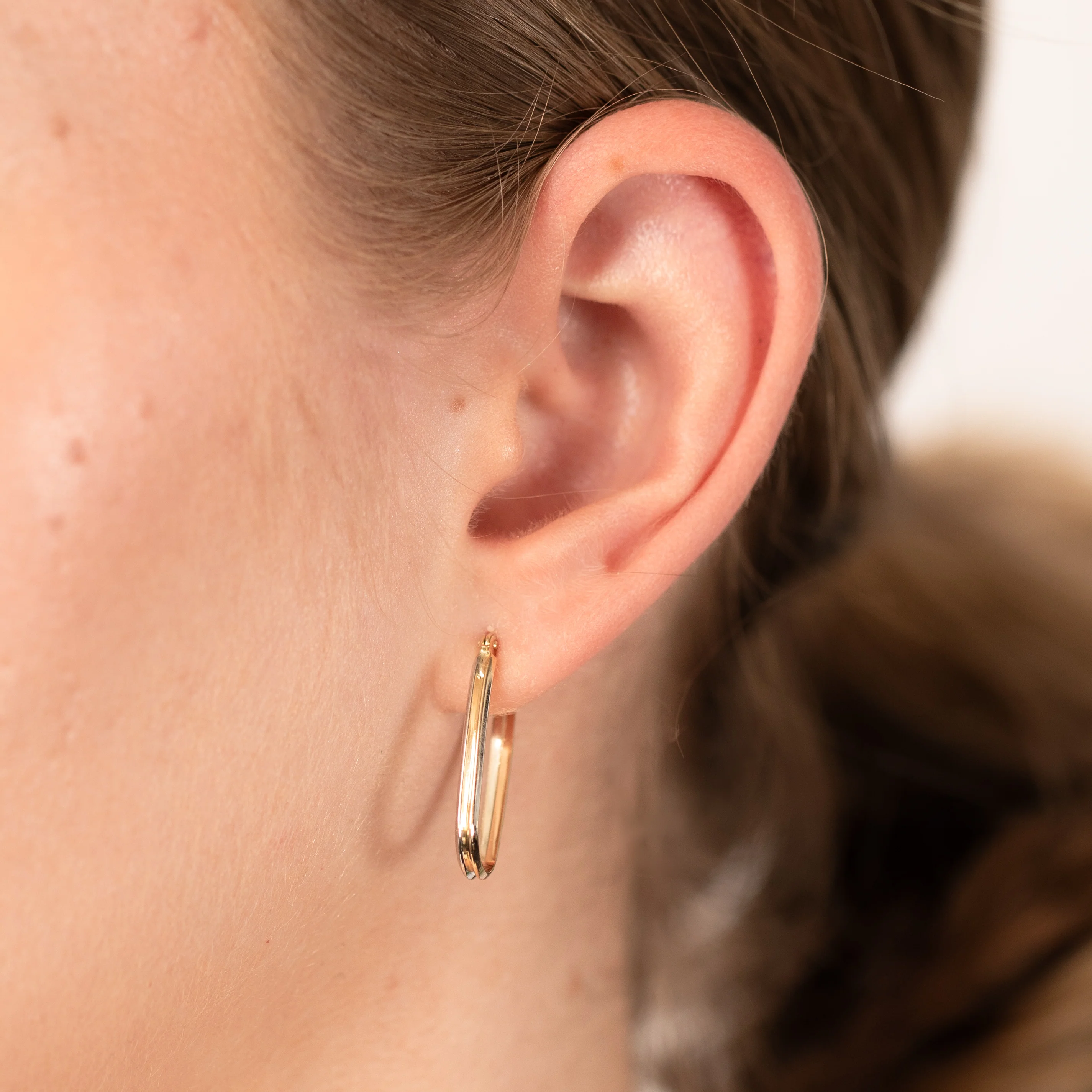 9ct Yellow And White Gold Two Tone Elongated Hoop Earring - Image 2
