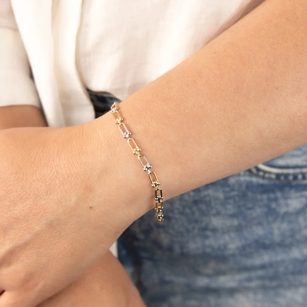 9ct Yellow And White Gold Two Tone Fancy 19.1cm Bracelet - Image 3