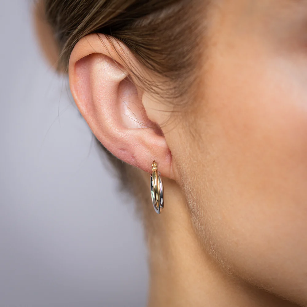 9ct Yellow And White Gold Two Tone Silverfilled Polished Twisted 16 X 20mm Hoop Earrings - Image 2