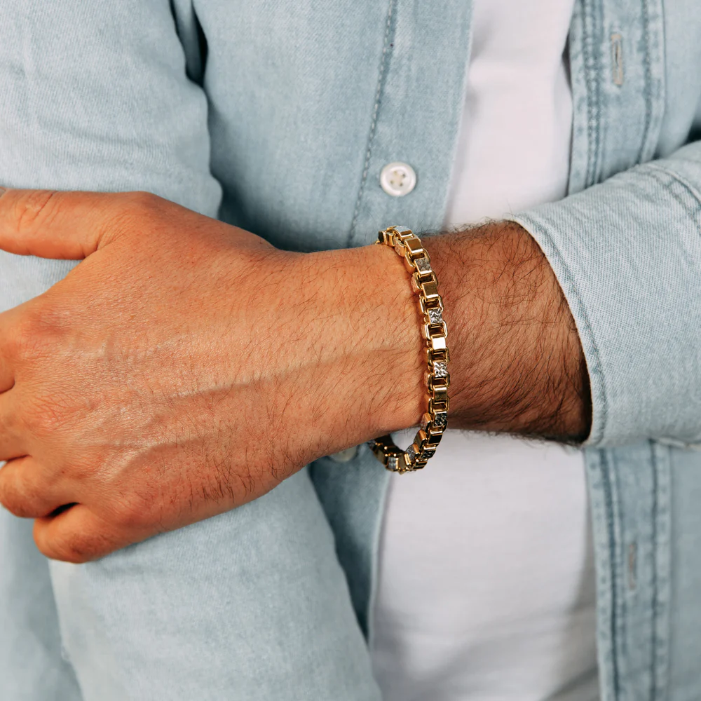 9ct Yellow and White Gold Two-Toned Silverfilled Solid 20cm Bracelet - Image 3