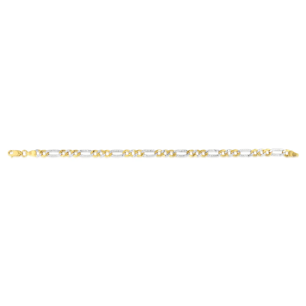 9ct Yellow And White Two-Tone Gold Diamond Cut Hollow 19cm Figaro Bracelet - Image 2