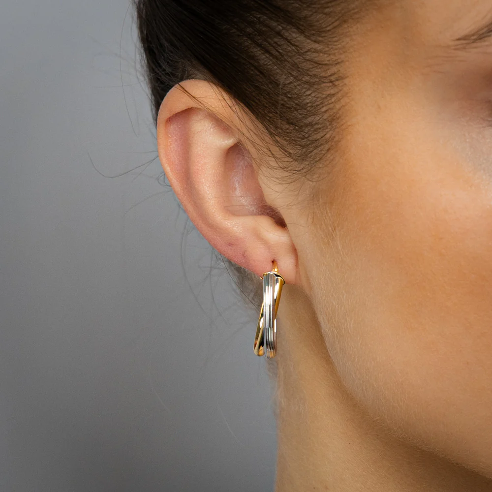 9ct Yellow And White Two Tone Gold 
 Elongated Double Hoop Earrings - Image 2