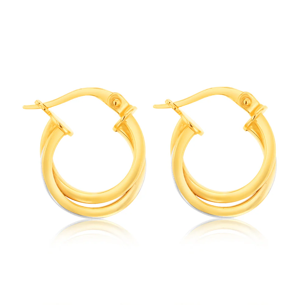 9ct Yellow and White Two-Tone Gold Elongated Hoop Earrings - Image 2