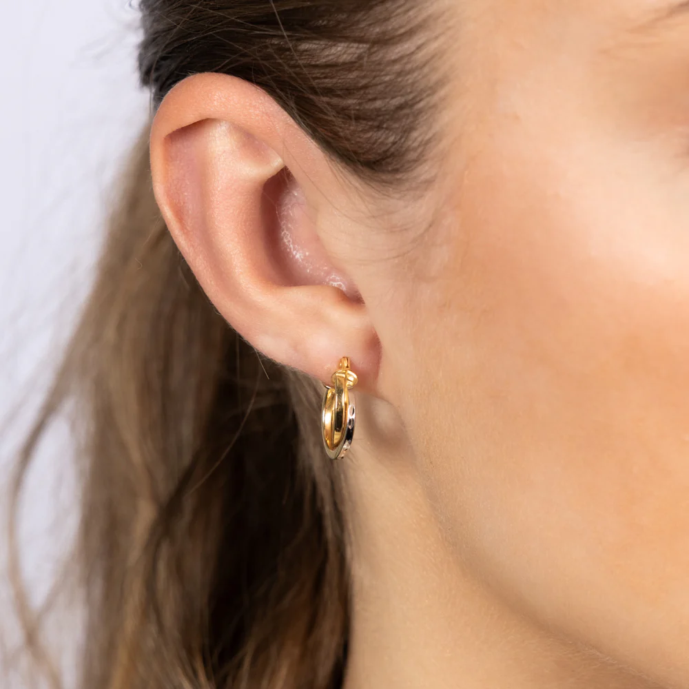 9ct Yellow and White Two-Tone Gold Elongated Hoop Earrings - Image 3