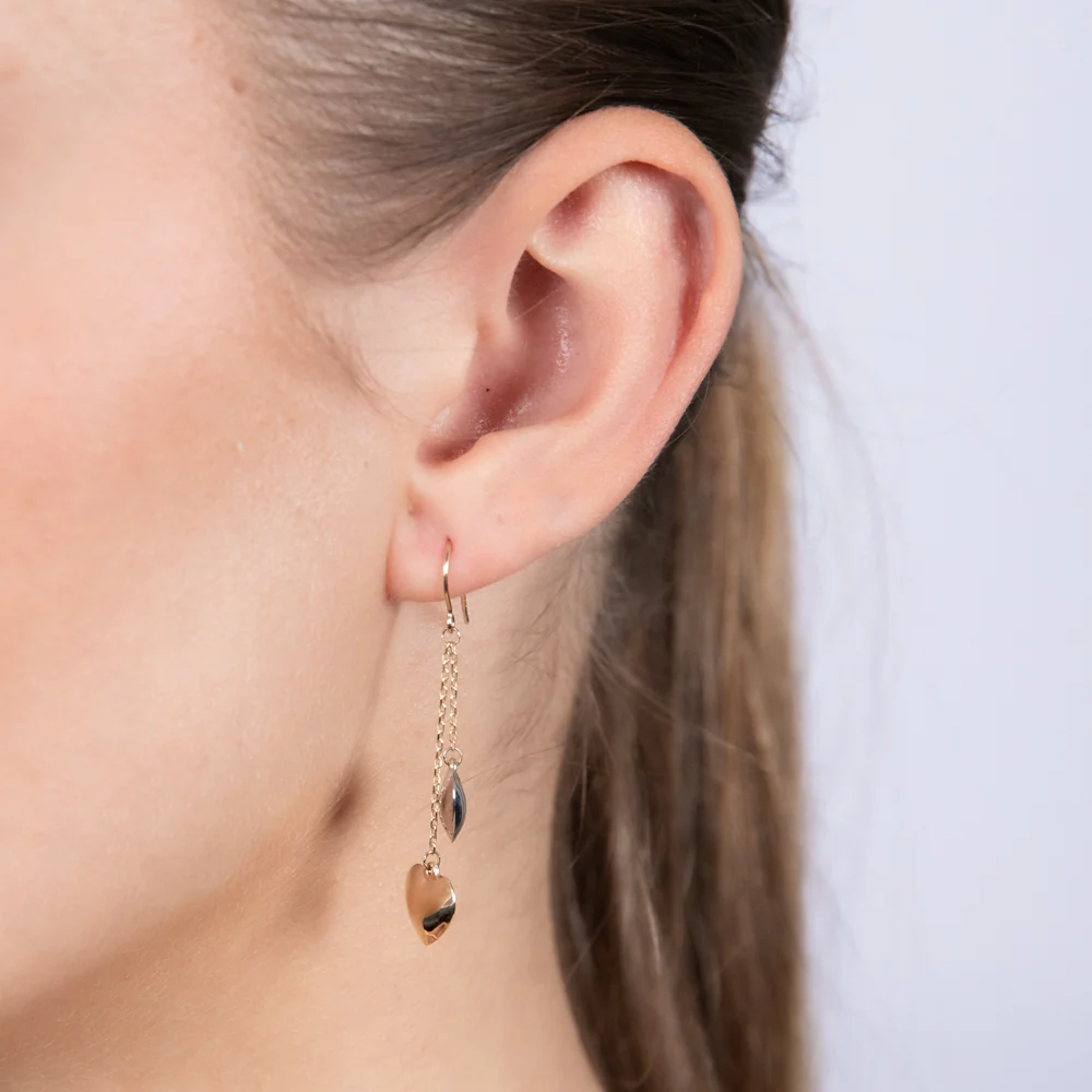 9ct Yellow And White Two-Tone Gold Heart Drop Hook Earrings - Image 2