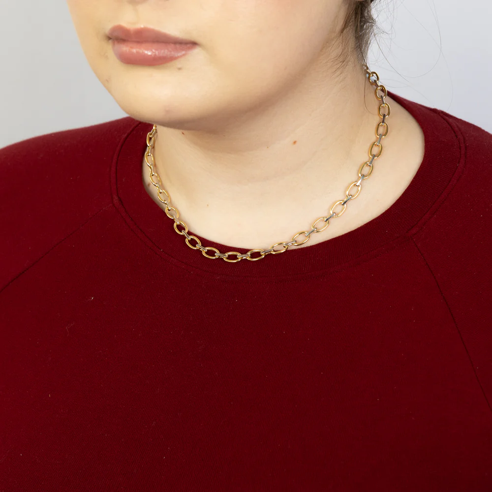 9ct Yellow And White Two-Tone Gold Link Chain Hollow 45cm Chain - Image 3
