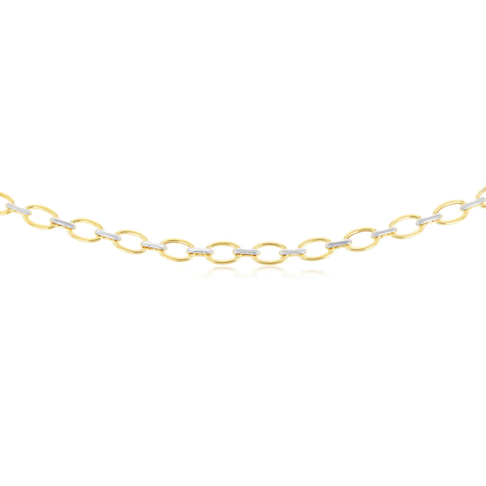 9ct Yellow And White Two-Tone Gold Link Chain Hollow 50cm Chain - Image 2