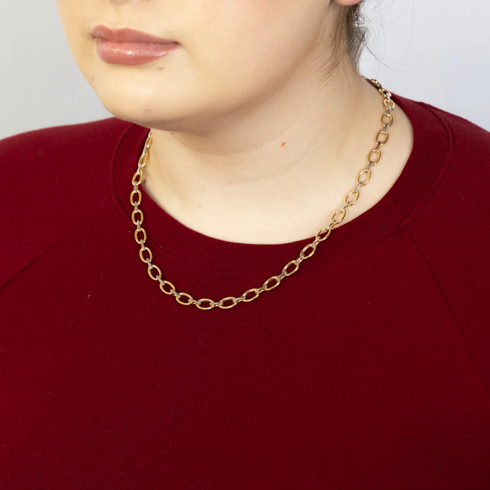 9ct Yellow And White Two-Tone Gold Link Chain Hollow 50cm Chain - Image 3