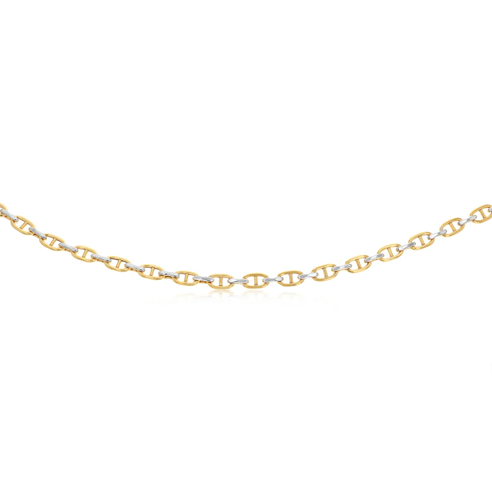 9ct Yellow And White Two-Tone Gold Link Chain Hollow 50cm Chain - Image 2