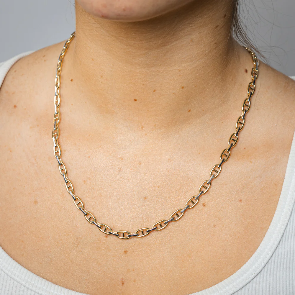 9ct Yellow And White Two-Tone Gold Link Chain Hollow 50cm Chain - Image 3