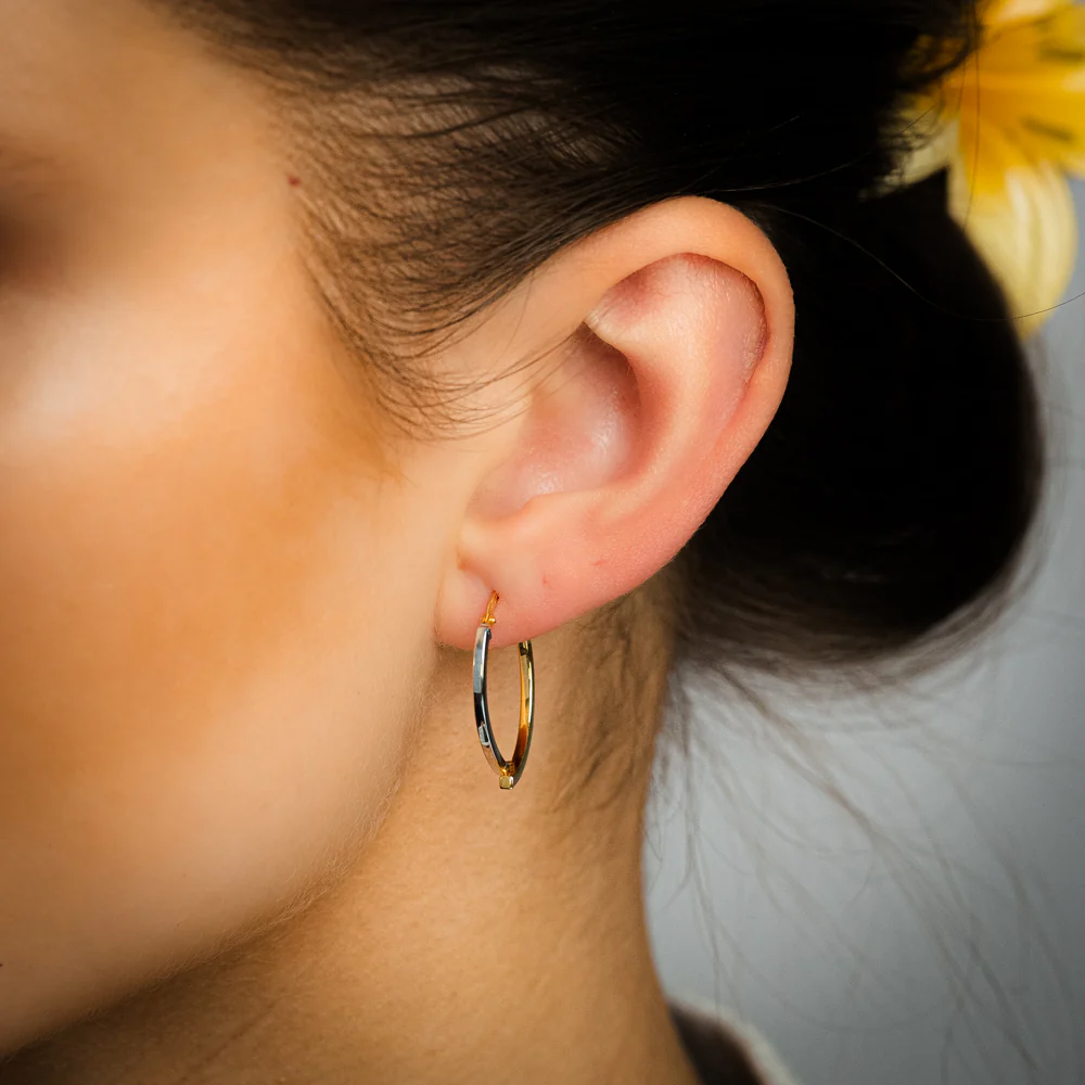 9ct Yellow And White Two Tone Gold Silverfilled Ellipse Shaped Hoop Earrings - Image 2
