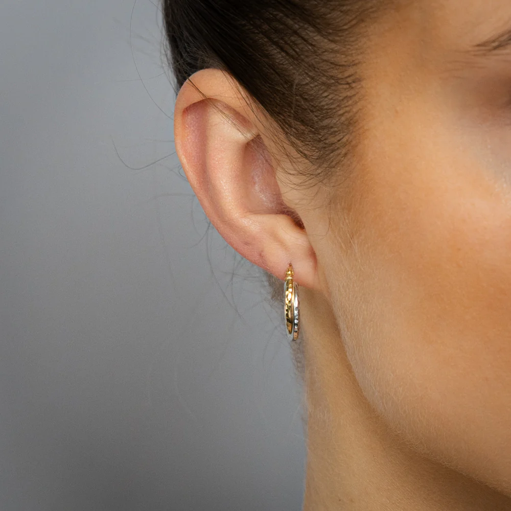 9ct Yellow And White Two Tone Gold Silverfilled Twisted Hoop Earrings - Image 2