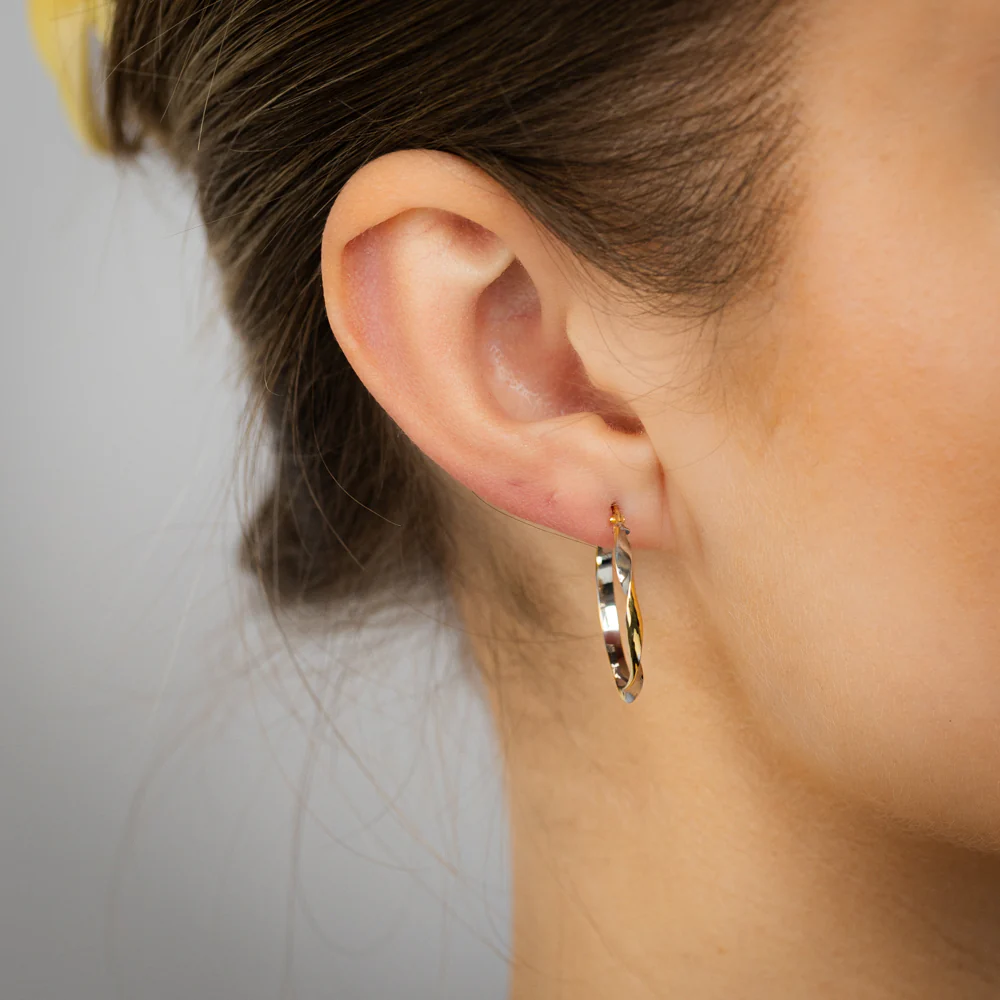 9ct Yellow And White Two Tone Gold Silverfilled Twisted Hoop Earrings - Image 2