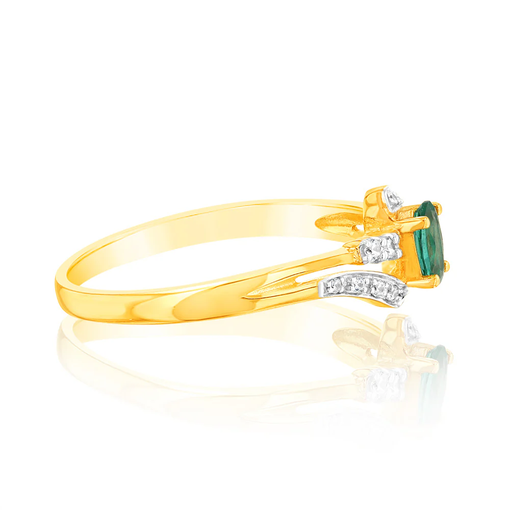 9ct Yellow Gold 0.26 Created Emerald & 14Cubic Zirconia Ring - Image 2