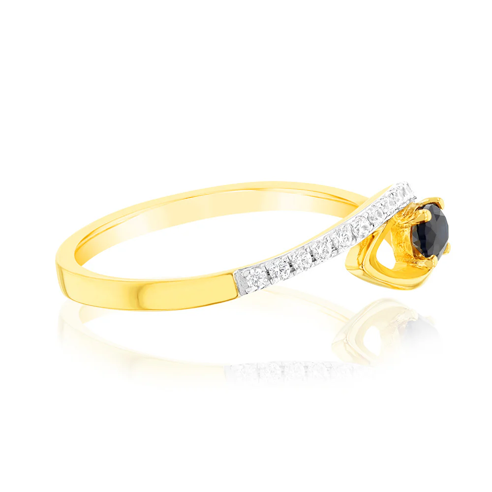 9ct Yellow Gold 0.27 Created Sapphire & 16Cubic Zirconia Ring - Image 2